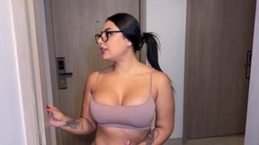 Slutty neighbor brings fake excuse &mdash;  finds cock&#x1F346;; GF not home for NYE