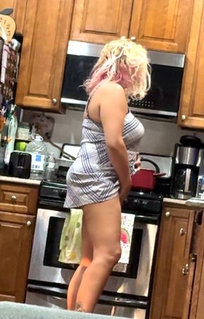 Sexy blonde wife in everyday life