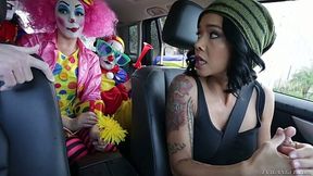 Three crazy clowns fuck sex-appeal tattooed hottie Dana Vespoli