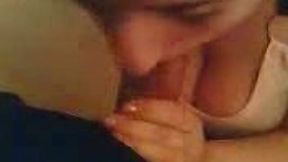 Young Bulgarian college chick gives me a blowjob in restroom