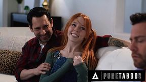 Playful redhead stepsister properly DPed by two horny bulls in loud trio