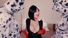 Cruella De Vil Cosplay Gets Double Teamed by Dalmatian Dogs Threesome