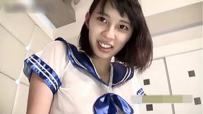 Uncensored &mdash;  19-year-old black-haired beauty  Amateur housewife &mdash;  big tits &mdash;  pregnant woman blowjob and creampie sex  Sexy uniform cosplay