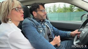 Busty Blonde MILF Didine Fucked in the Car by Her Driver