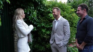 Blonde with big boobies fucking two men at the same time