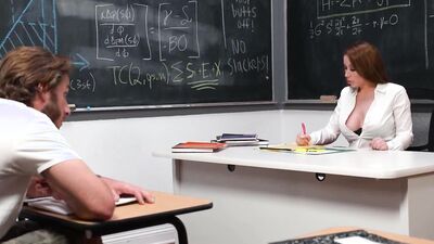 Slutty teacher helps some of her students focus by blowing and banging their pricks