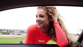 Picked up sinful curly girl is turned into cowgirl riding dick in the car